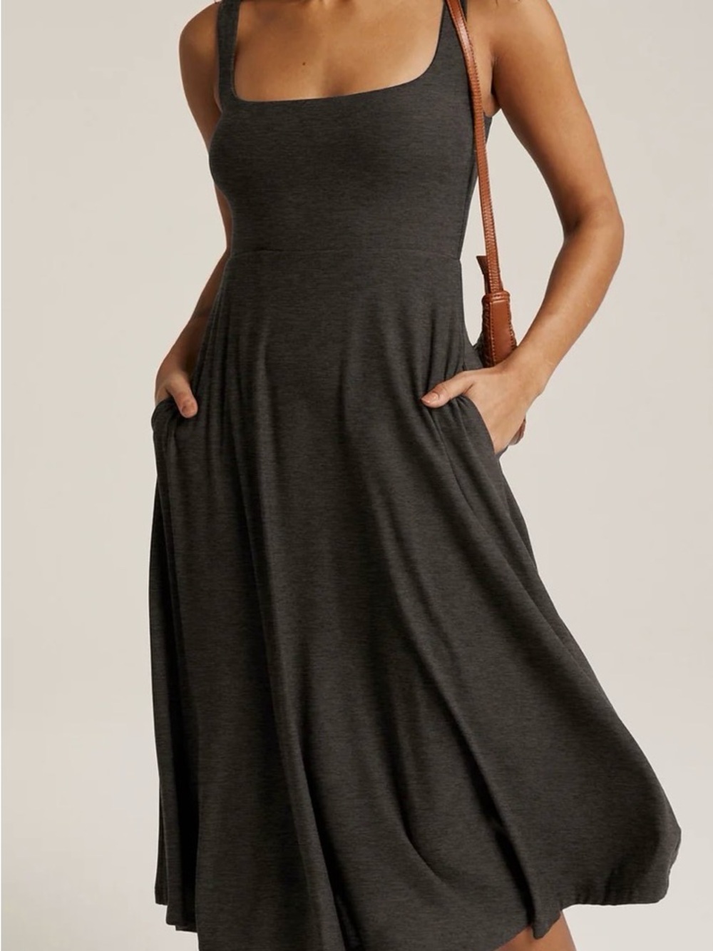Beyond Yoga Charcoal Sleeveless Square-Neck Midi Dress